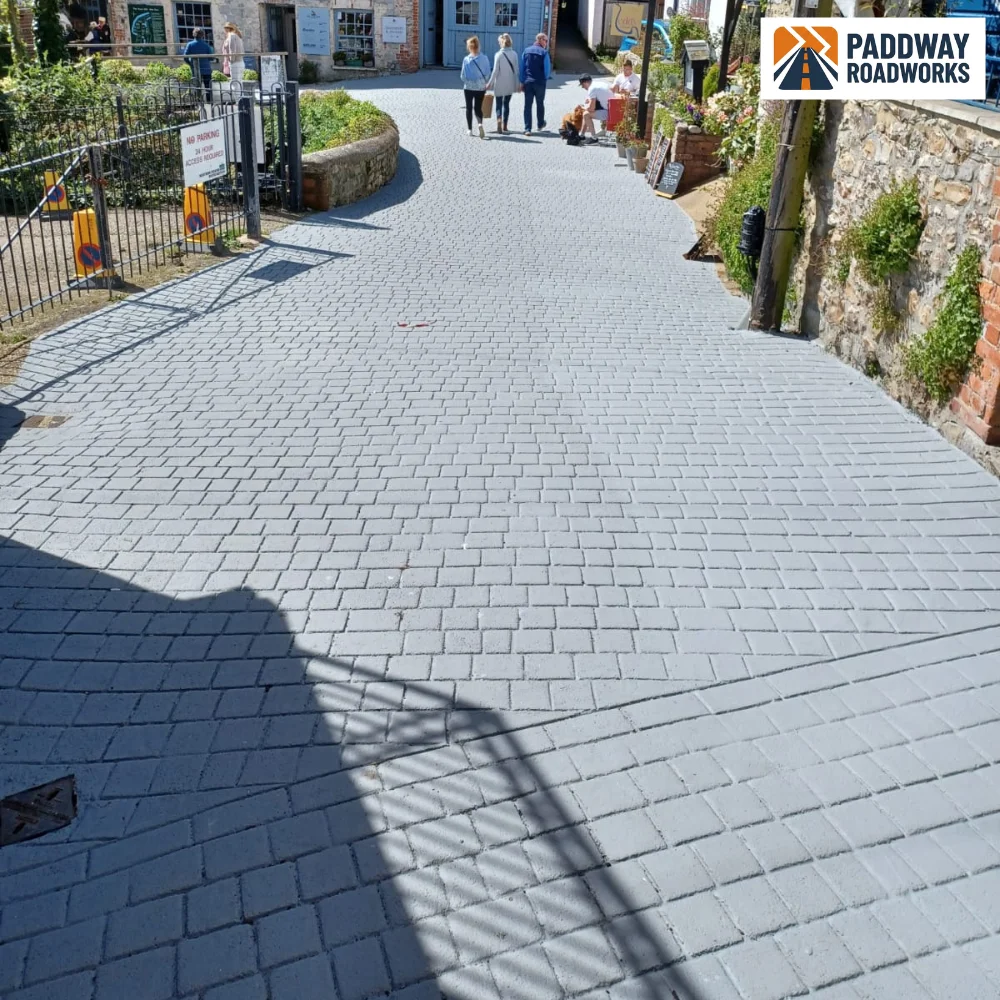 Block paved pathway completed along a public walkway