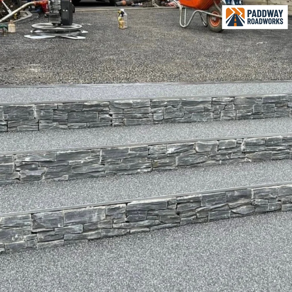 Resin bound treads and stone steps, wider view of the finished flight