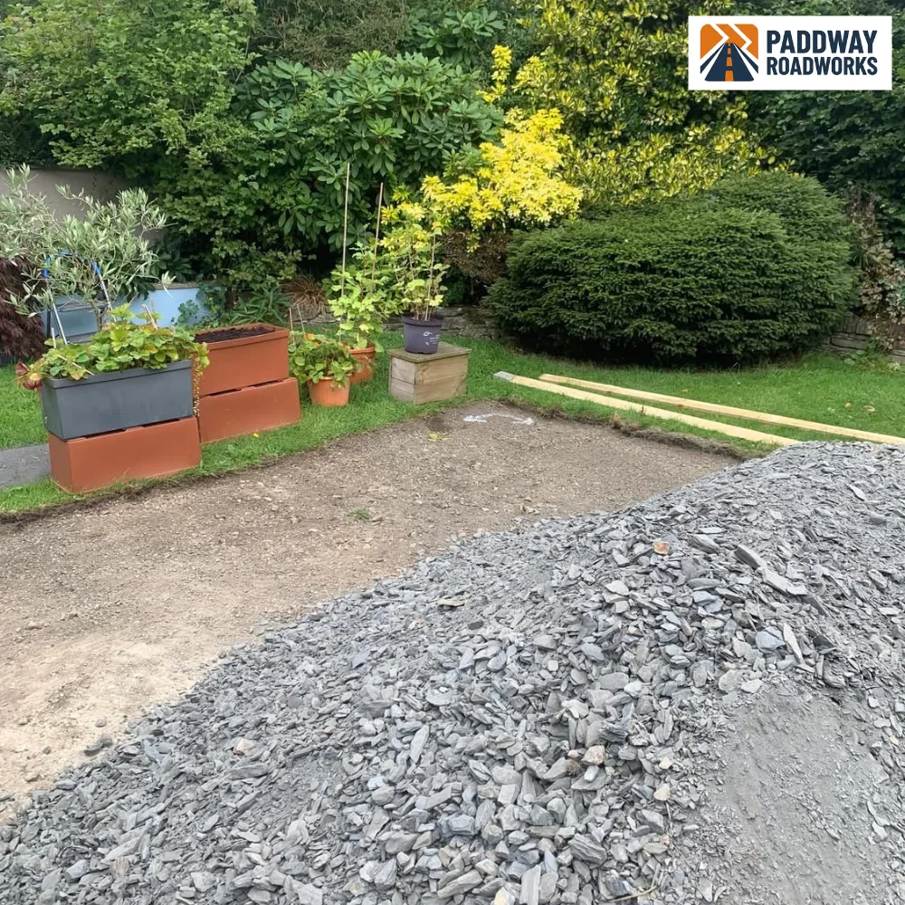Ground prepared with a compacted stone sub-base ready for surfacing, by Paddway Surfacing Solutions